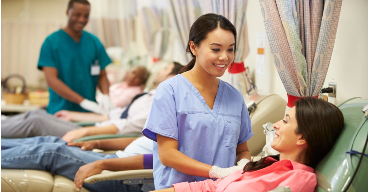 blood donors making donation in a hospital