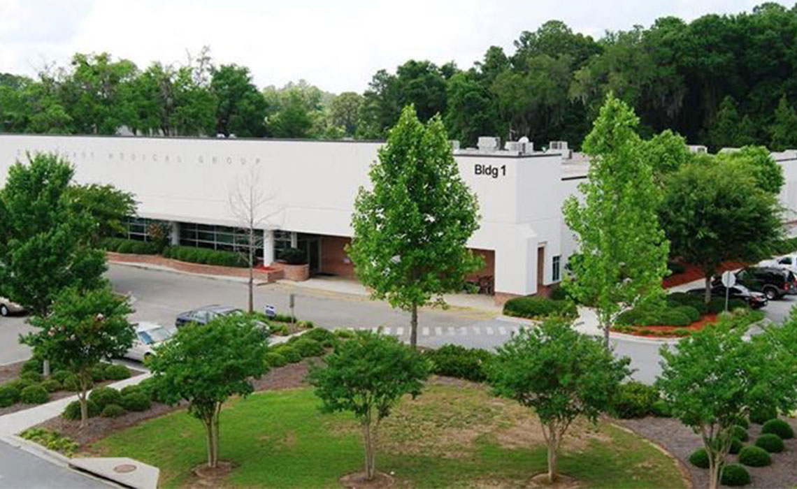 Aerial view of SouthCoast Health building