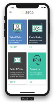 iPhone X view of the Privia mobile app